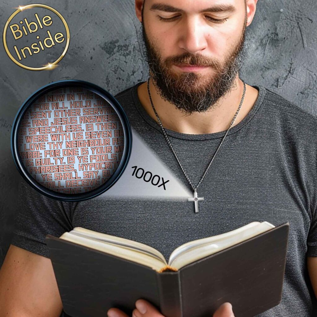 Christian Jewelry Mens Square Pendant Necklaces with New Testament Inside - My Nano Jewelry